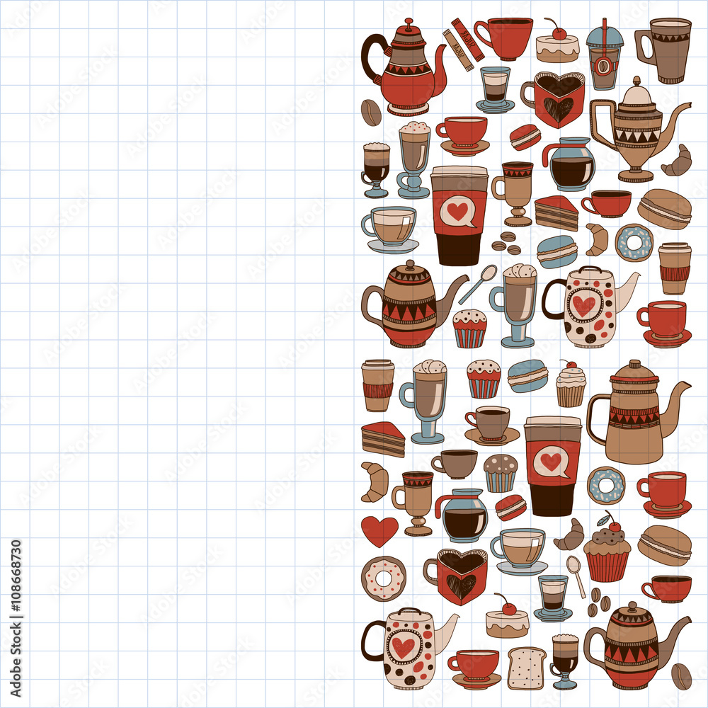 Doodle coffee shop items with seamless pattern Doodle coffee shop items with seamless pattern