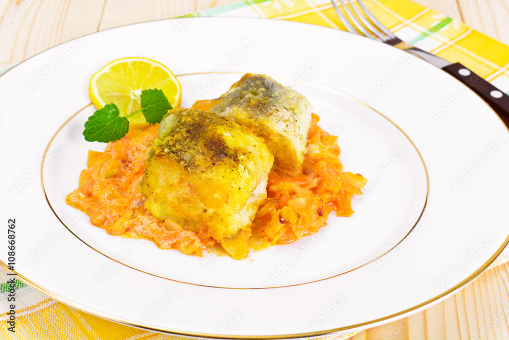 Fish in Greek with Onion and Carrot Fish in Greek with Onion and Carrot