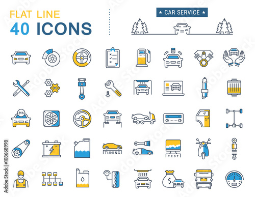 Set Vector Flat Line Icons Car Service