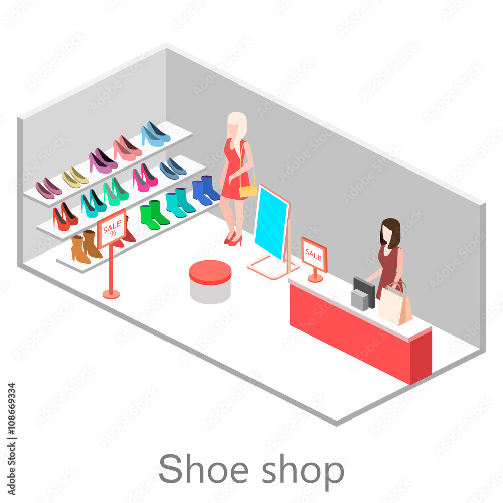 Isometric interior shoe shop