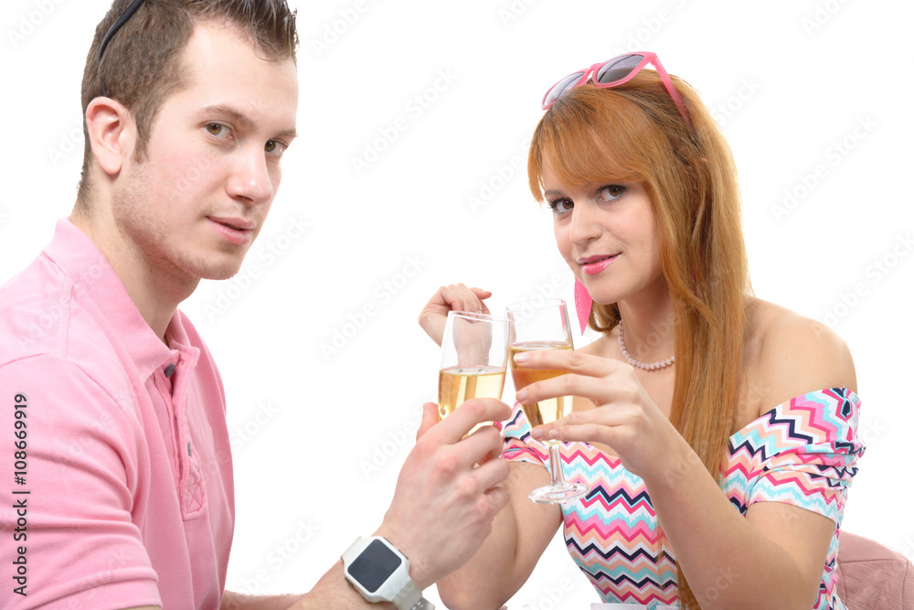 Happy young couple drinking glass of champagne Happy young couple drinking glass of champagne