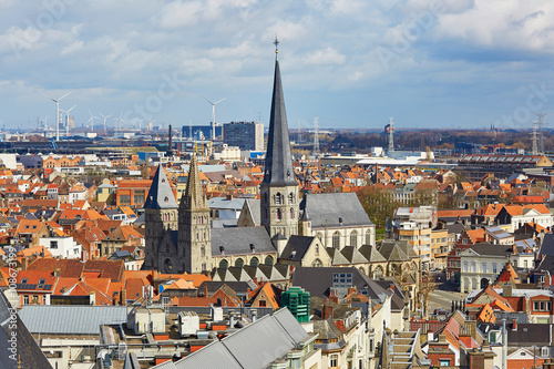 Aerial view on the center of Ghent in Belgium