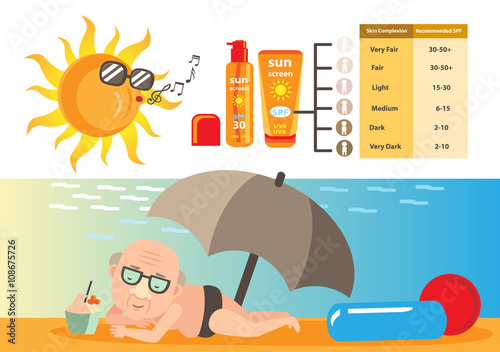 sun protection/The old man lying sun. Vector illustration