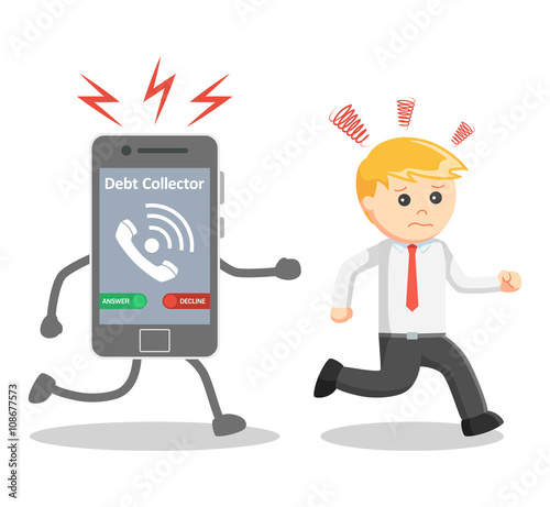 Business man run away from debt collector phone call