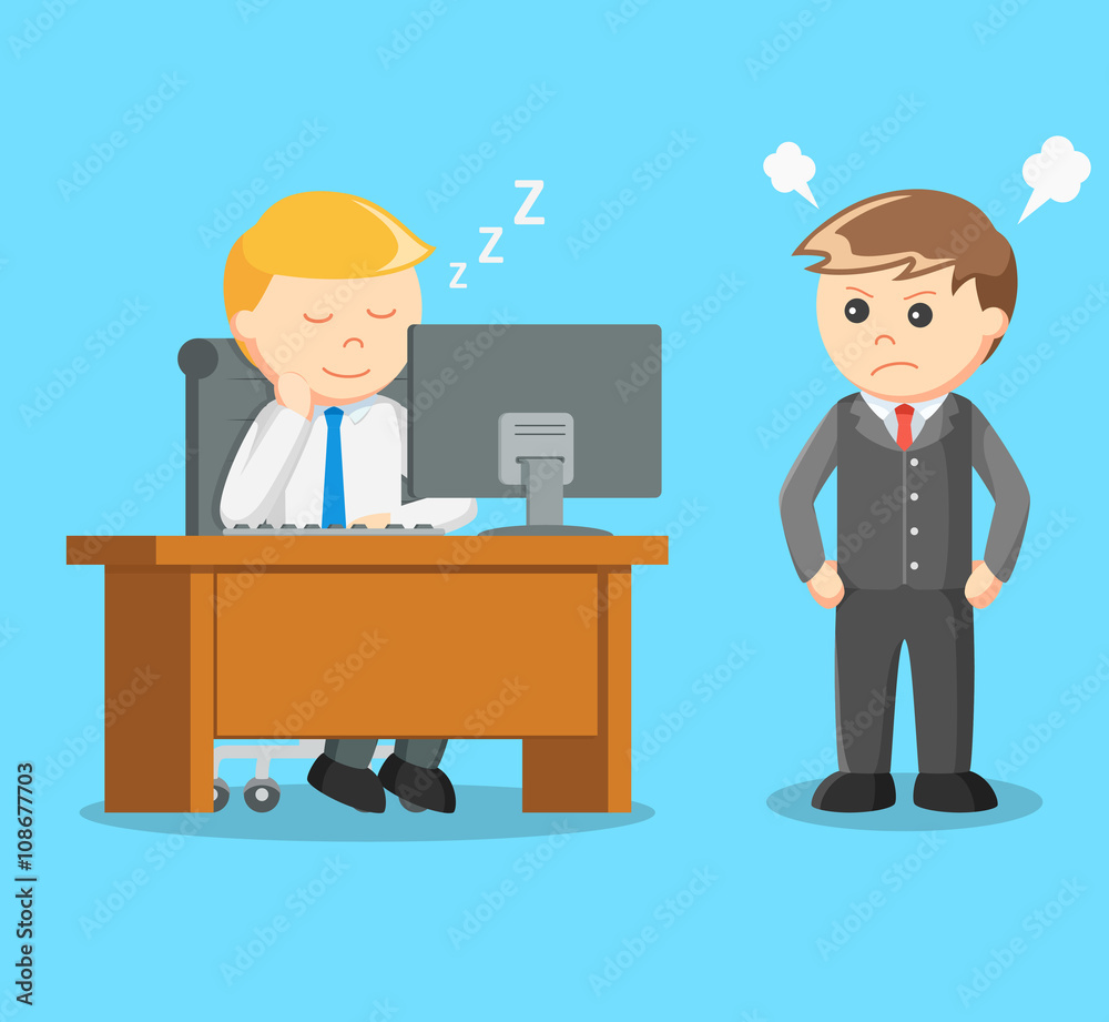 boss angry when a businessman sleeping on the job