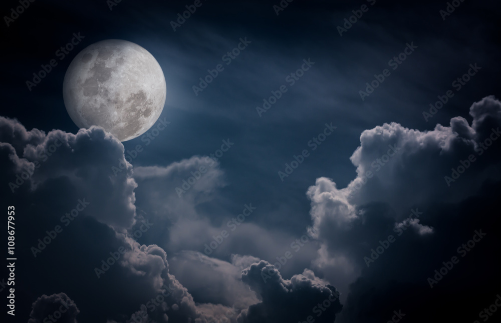Nighttime sky with clouds, bright full moon would make a great background