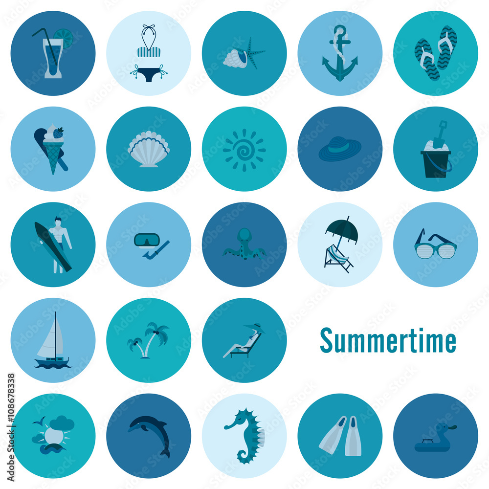 Summer and Beach Simple Flat Icons Summer and Beach Simple Flat Icons