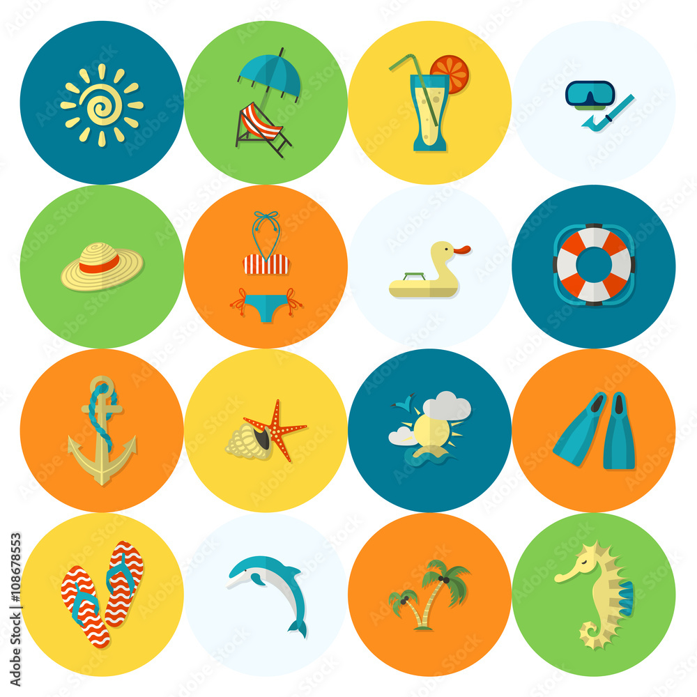 Summer and Beach Simple Flat Icons Summer and Beach Simple Flat Icons