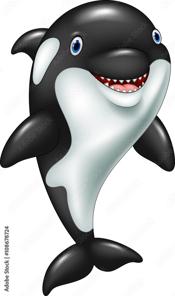 Naklejka premium Cartoon funny killer whale standing