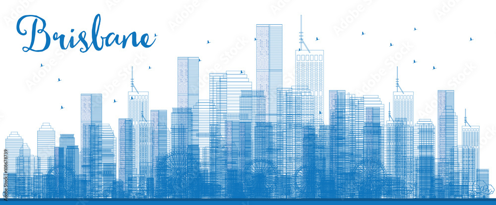 Obraz premium Outline Brisbane skyline with blue building.