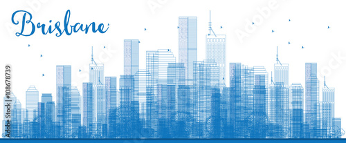 Outline Brisbane skyline with blue building.
