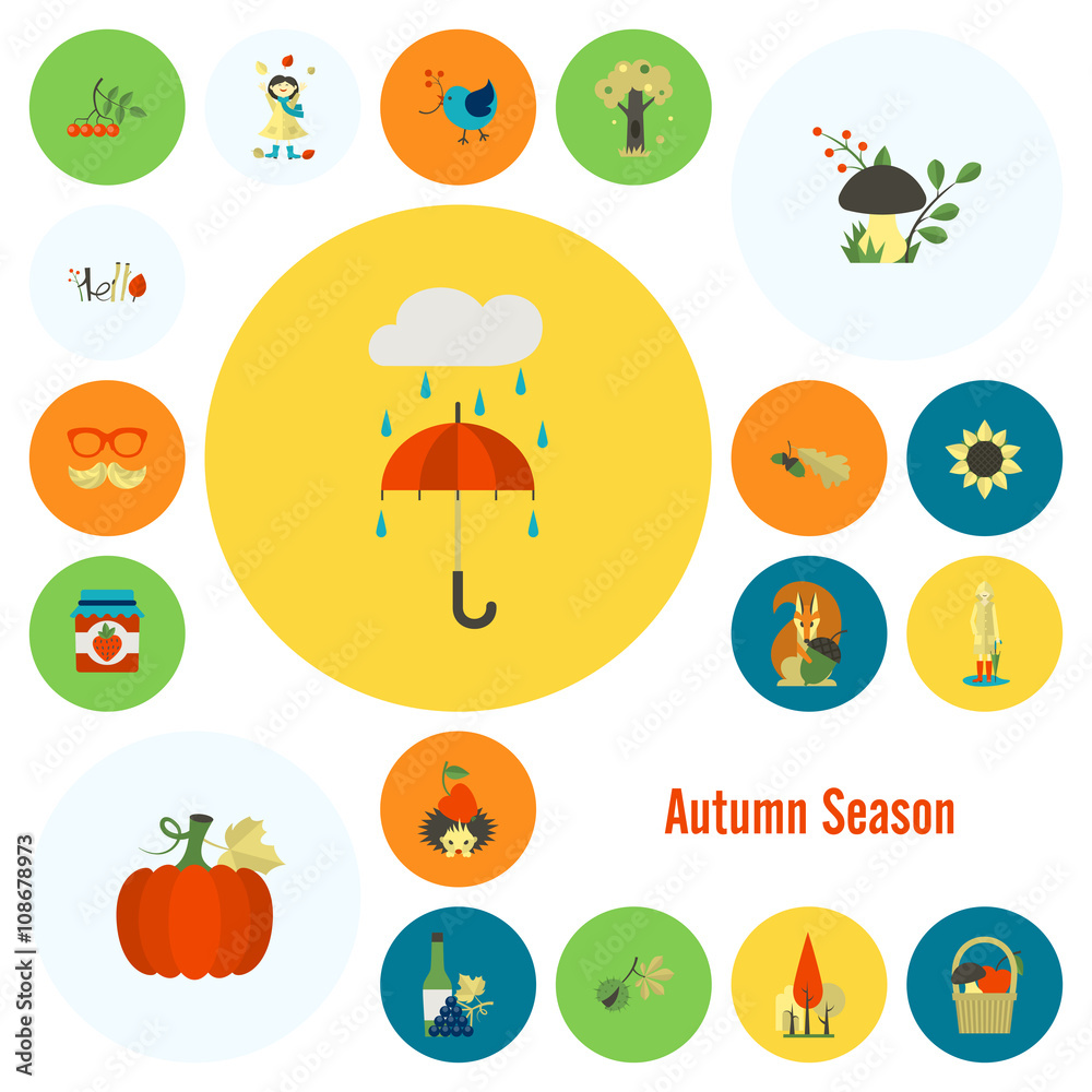 Set of Flat Autumn Icons