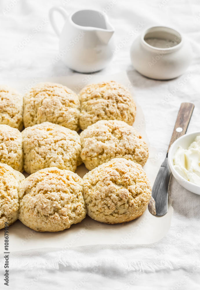 Oatmeal scones on a light background. Healthy food Oatmeal scones on a light background. Healthy food