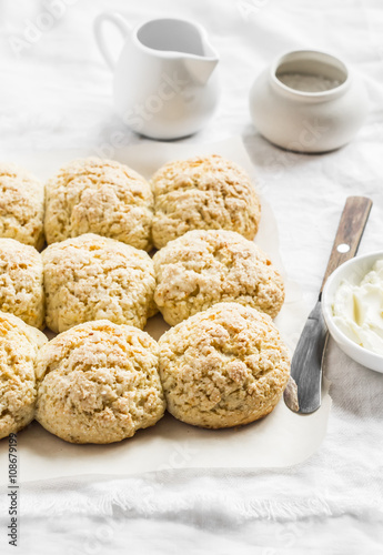 Oatmeal scones on a light background. Healthy food