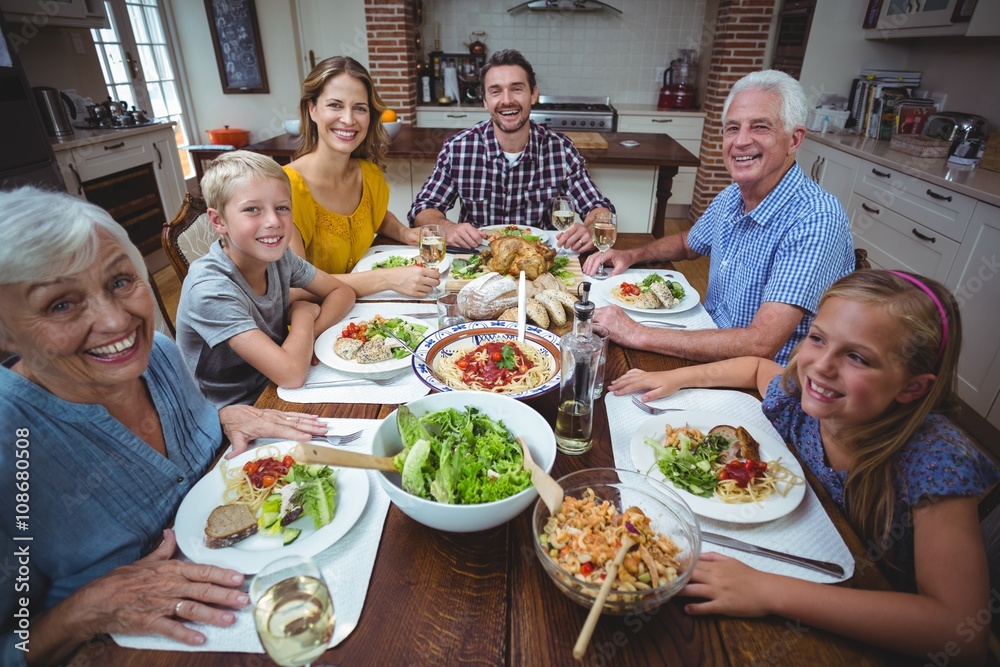 Portrait of happy family celebrating thanksgiving 