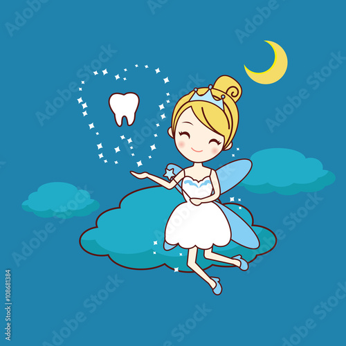 cartoon tooth with tooth fairy