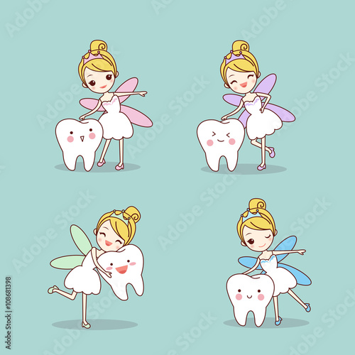 cartoon  tooth with tooth fairy