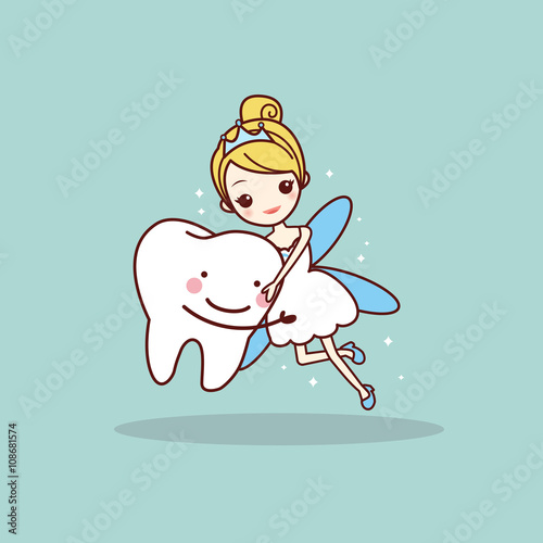 cartoon  tooth with tooth fairy