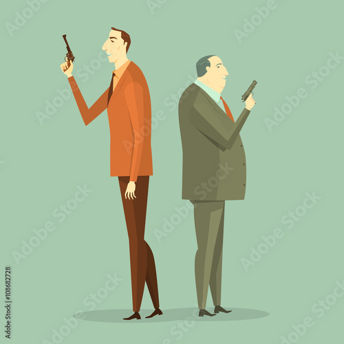 Business man to gunfight. Vector Illustration Business concept Corporate of challenge.