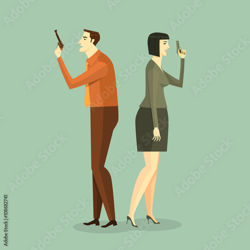 Business man to gunfight. Vector Illustration Business concept Corporate of challenge.