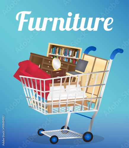 furniture sofa bookcase desk chair wardrobe and bed on a shopping cart
