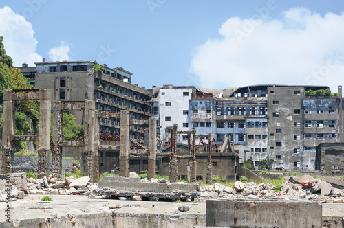 Destroyed buildings on Gunkajima (Hashima Island ) in Japan