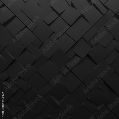 Black abstract squares backdrop. Geometric polygons, as tile wall