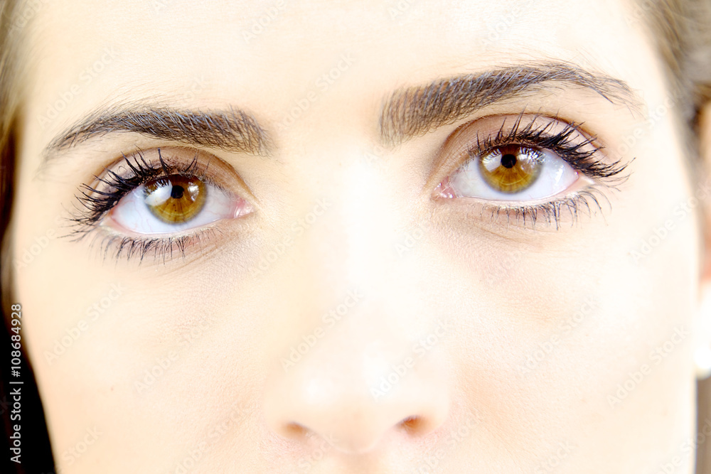 Naklejka premium Portrait of beautiful brown eyes of gorgeous woman
