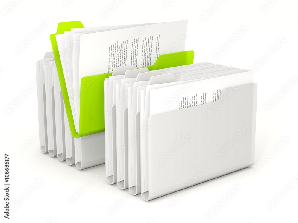 Green folder in a row isolated on white Green folder in a row isolated on white