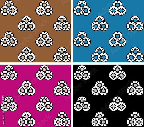 Set four geometric patterns with circular decorations on colorful background