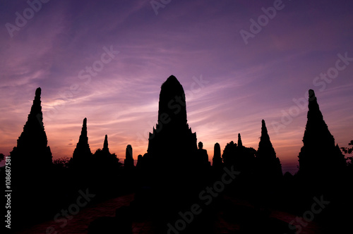 Silhouette of Old Temple wat Chaiwatthanaram of Ayuthaya Province   Ayutthaya Historical Park   Asia Thailand