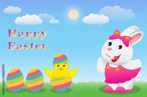 Happy Easter with bunny chick and egg © Natchapon