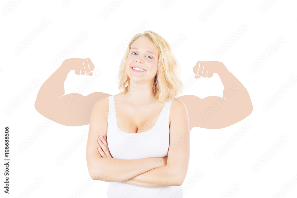Confident girl with cartoon muscles - Concept Confident girl with cartoon muscles - Concept