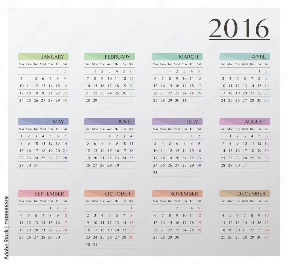 Year 2016 Calendar Year 2016 Calendar