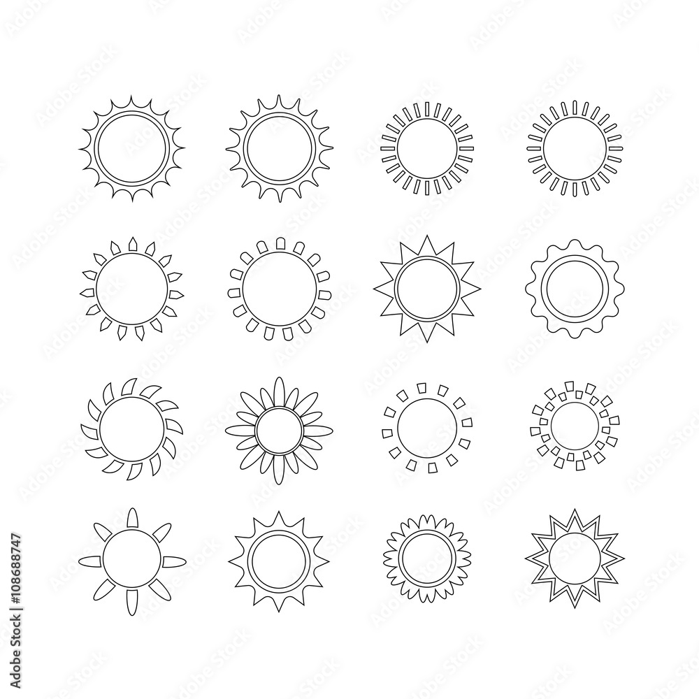 Sun icon set, vector illustration, line design