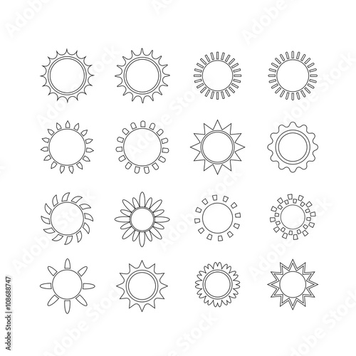 Sun icon set, vector illustration, line design