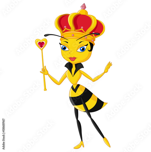 Cartoon queen bee isolated on white background