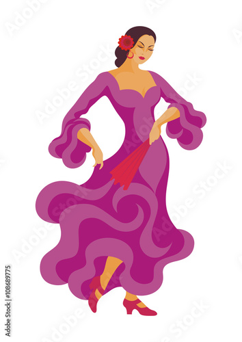 the dancer in a violet dress dances a flamenco