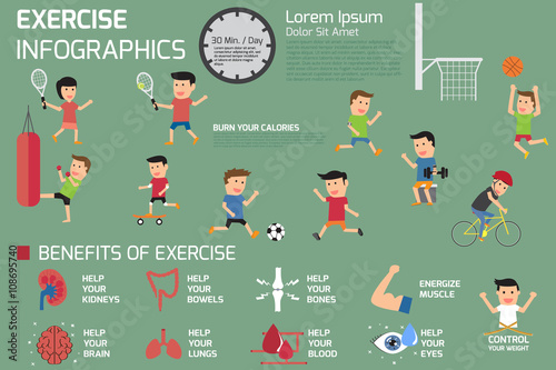 Exercise infographics elements. benefits of exercise, sport acti