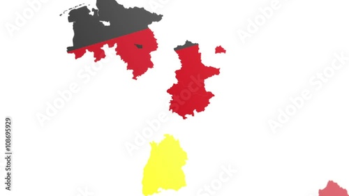 shapes of states flying in to create a full map of germany with flag