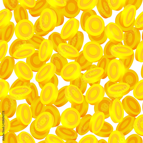 Seamless background with golden shiny coins. Abstract vector illustration with cartoon money. Beautiful Pattern with glittering coins.