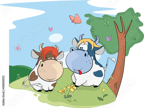 Illustration of a Two Cute Cows 