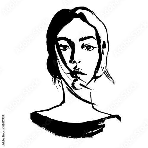 Drawing close up portrait of young woman