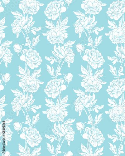 Seamless pattern with Realistic graphic flowers - peony - hand d