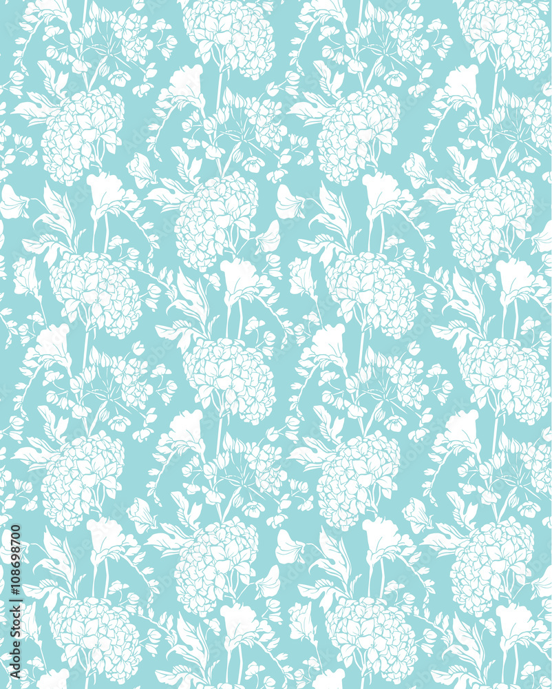 Seamless pattern with Realistic graphic flowers - sweet pea and