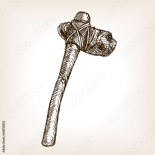 Stone axe sketch style vector illustration