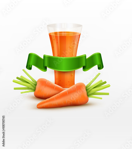 vector glass of carrot juice and two carrots isolated on white b