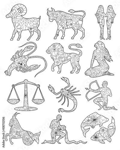 Coloring set zodiac signs