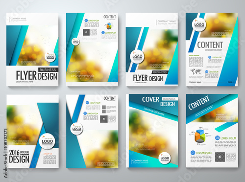 Set of flyers design template vector. Brochures annual reports poster and blue magazine design. Leaflet cover book presentation with abstract blur background. Layout in A4 size.illustration.
