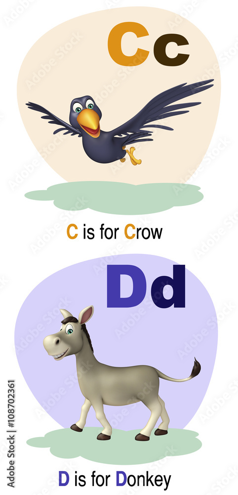 Crow and Donkey with Alphabate Crow and Donkey with Alphabate